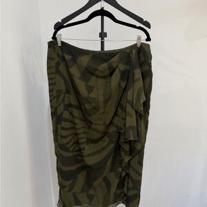 Ralph Lauren Olive Green Zebra Print Draped Skirt